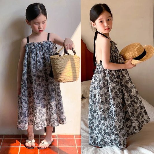 -キッズワンピース キャミソールサマードレス フラワー花柄プリント - mamahalo shop - ノースリーブワンピース -  べビー服 - 子供服 - 男の子 - 女の子
