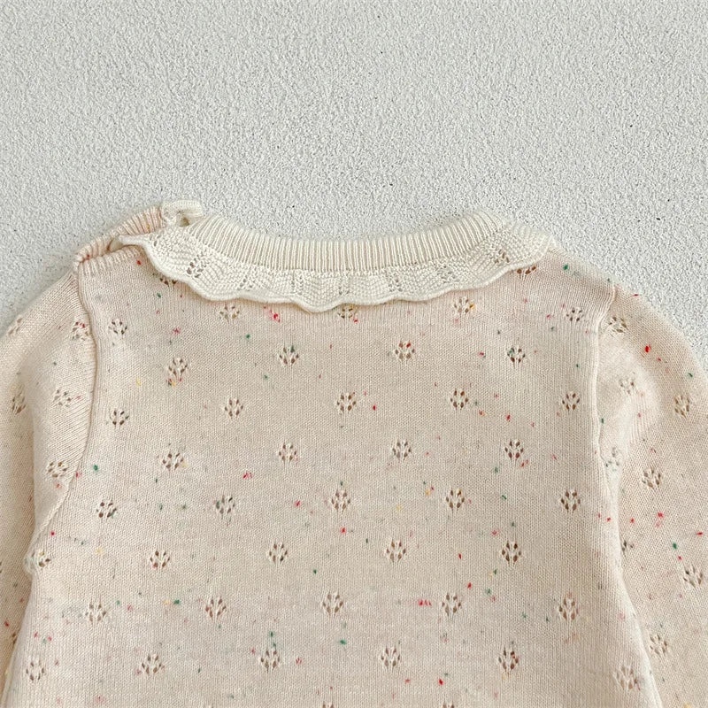 -ベビーロンパース レースニット 長袖ロンパース ベージュ - mamahalo shop - 長袖ロンパース -  べビー服 - 子供服 - 男の子 - 女の子