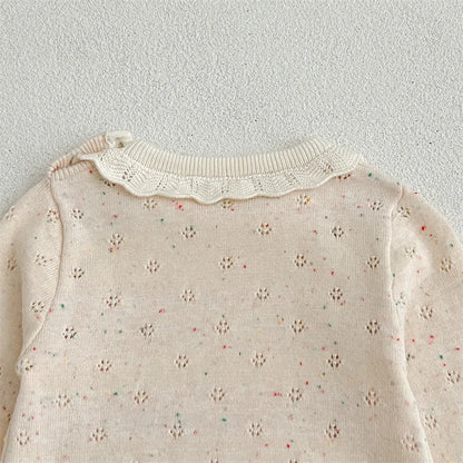 -ベビーロンパース レースニット 長袖ロンパース ベージュ - mamahalo shop - 長袖ロンパース -  べビー服 - 子供服 - 男の子 - 女の子