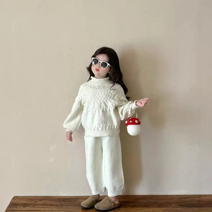 -キッズセットアップ 2点セット ボトルネックニットセーター+ロングニットパンツ ベージュ【mh0007339】 - mamahalo shop - 長袖セットアップ -  べビー服 - 子供服 - 男の子 - 女の子