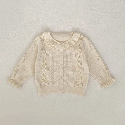 -ベビーカーディガン フリル襟ニットジャケットトップス アプリコット【mh0007039】 - mamahalo shop - カーディガン・パーカー -  べビー服 - 子供服 - 男の子 - 女の子