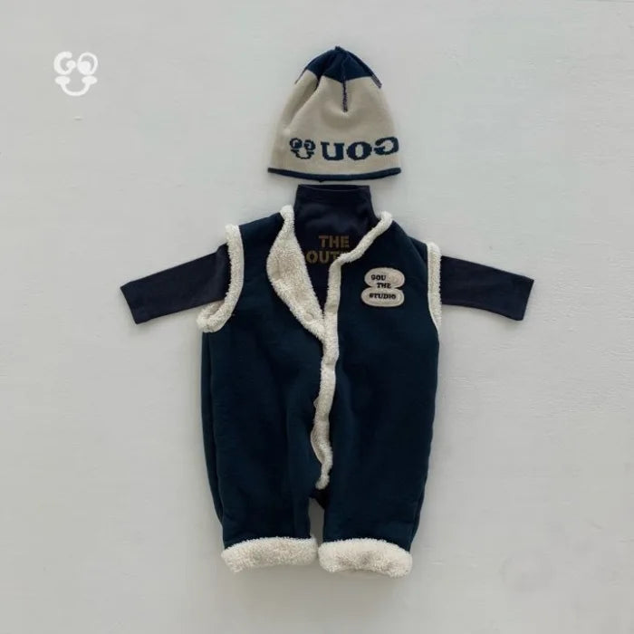 -ベビージャンプスーツ ボアフリースノースリーブロンパース ベストアウター 2カラー ボーイズ 男の子 子供服 - mamahalo shop - ノースリーブジャンプスーツ -  べビー服 - 子供服 - 男の子 - 女の子