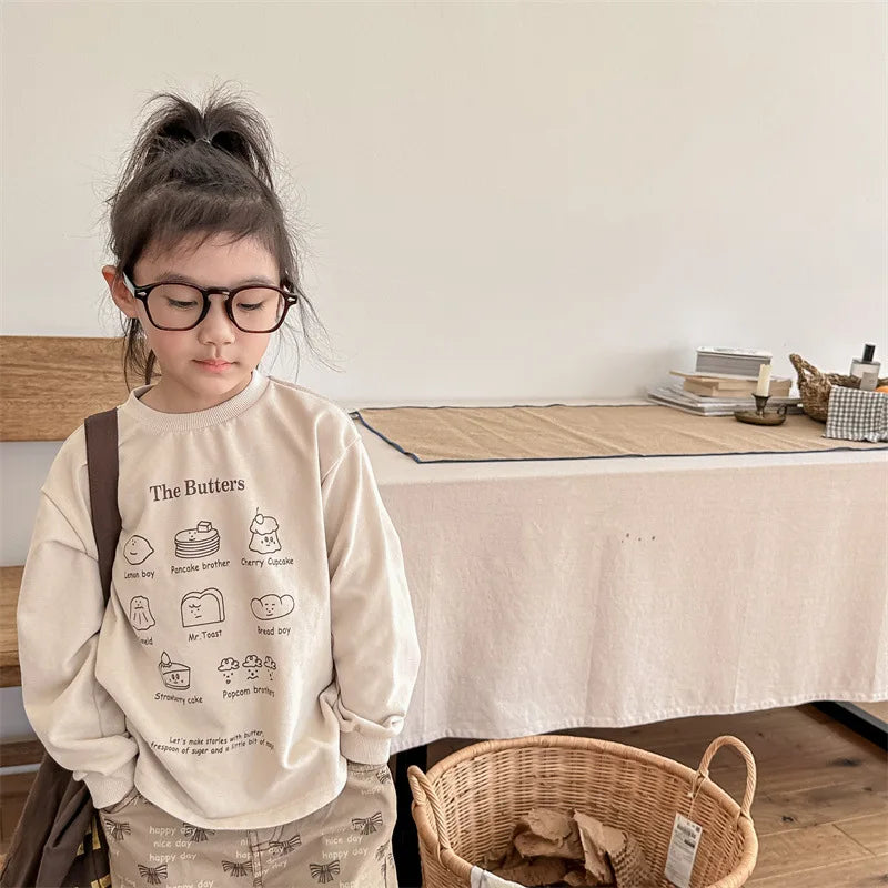 -キッズトップス 長袖Tシャツ スウェットシャツ Butter スイーツ ロゴプリント 2カラー - mamahalo shop - 長袖Tシャツ -  べビー服 - 子供服 - 男の子 - 女の子