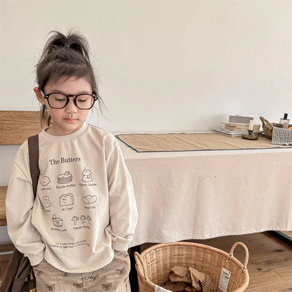 -キッズトップス 長袖Tシャツ スウェットシャツ Butter スイーツ ロゴプリント 2カラー - mamahalo shop - 長袖Tシャツ -  べビー服 - 子供服 - 男の子 - 女の子