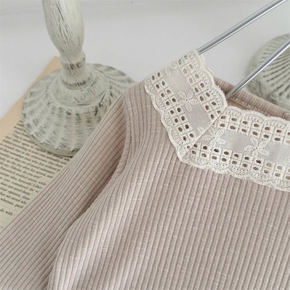 -ベビートップス レーススクエアネック長袖Tシャツカットソー 2カラー【mh0006700】 - mamahalo shop - 長袖Tシャツ -  べビー服 - 子供服 - 男の子 - 女の子