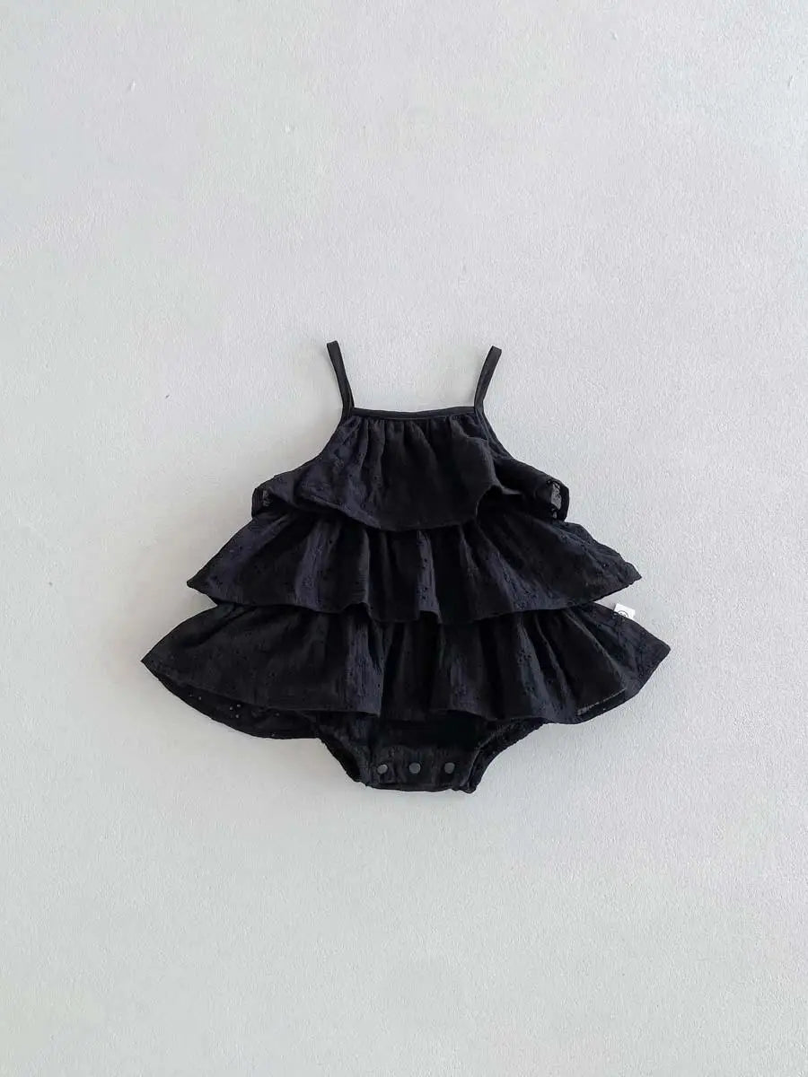 -ベビーロンパース キャミソールボディスーツ 刺繍レース ティアードフリル 2カラー - mamahalo shop - ノースリーブロンパース -  べビー服 - 子供服 - 男の子 - 女の子