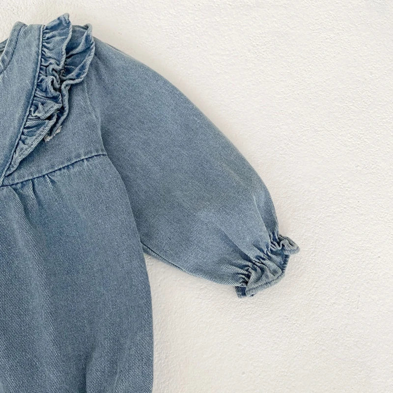 -キッズワンピース デニムフリルアクセント長袖ワンピース【mh0006985】 - mamahalo shop - 長袖ワンピース -  べビー服 - 子供服 - 男の子 - 女の子