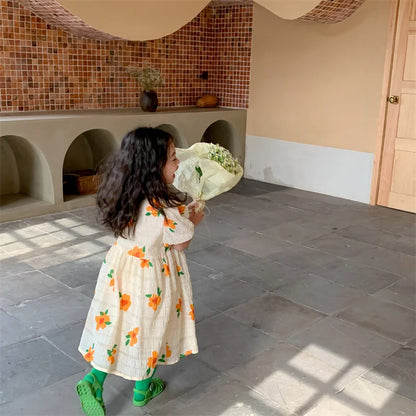 -☺︎ キッズワンピース 半袖パフスリーブワンピース フラワー花柄プリント - mamahalo shop - 半袖ワンピース -  べビー服 - 子供服 - 男の子 - 女の子