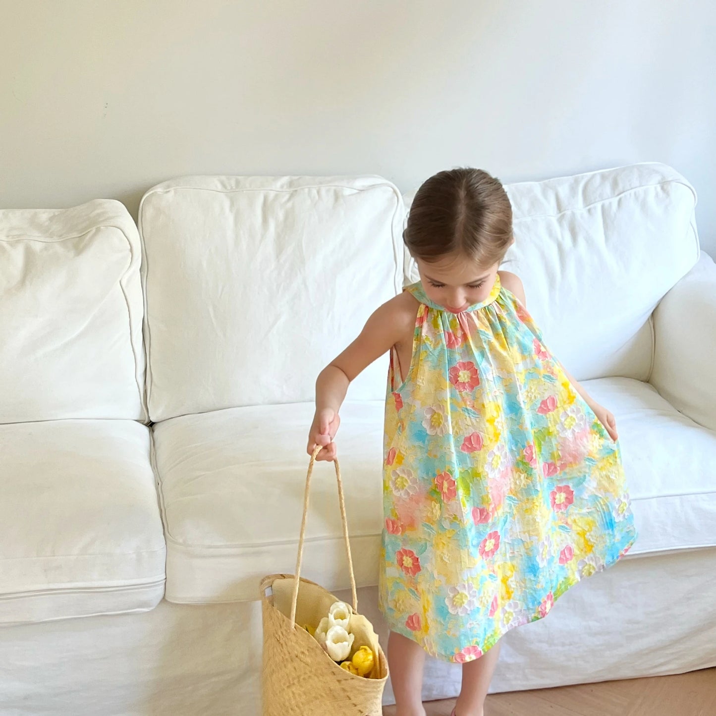 -キッズワンピース ノースリーブサマードレス フラワー花柄プリント【mh0005650】 - mamahalo shop - ノースリーブワンピース -  べビー服 - 子供服 - 男の子 - 女の子