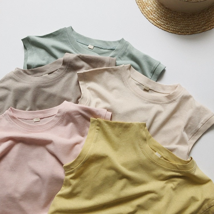 -キッズ くすみカラー ノースリーブ Tシャツ タンクトップ 5カラー ユニセックス【mh0002091】 - mamahalo shop - タンクトップ・キャミソール・ノースリーブトップス -  べビー服 - 子供服 - 男の子 - 女の子