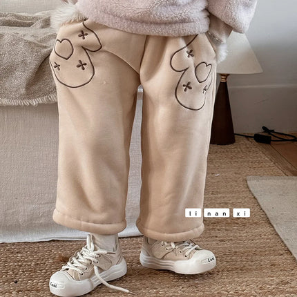 キッズパンツ レトロフラワー刺繍厚手ロングスウェットパンツ - mamahalo shop - ロングパンツ・スウェットパンツ -  べビー服 - 子供服 - 男の子 - 女の子