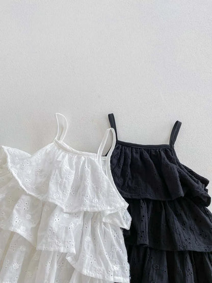 -ベビーロンパース キャミソールボディスーツ 刺繍レース ティアードフリル 2カラー - mamahalo shop - ノースリーブロンパース -  べビー服 - 子供服 - 男の子 - 女の子