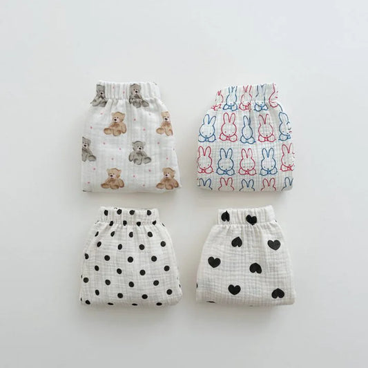 -キッズパンツ サマーロングパンツ 薄手 ハート/ベアくま/カラフルうさぎ/水玉ドットプリント【mh0005515】 - mamahalo shop - ロングパンツ・スウェットパンツ -  べビー服 - 子供服 - 男の子 - 女の子