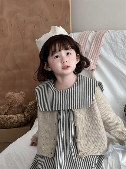 -キッズカーディガン ステッチアクセントざっくりニットジャケット 2カラー - mamahalo shop - カーディガン・パーカー -  べビー服 - 子供服 - 男の子 - 女の子