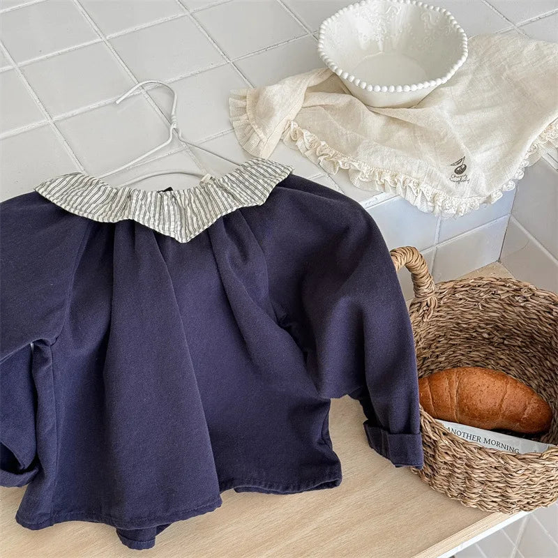 -キッズトップス ストライプサークル襟 長袖ブラウス シャツ 2カラー - mamahalo shop - 長袖シャツ・ブラウス -  べビー服 - 子供服 - 男の子 - 女の子