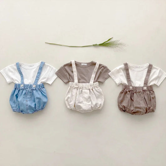 -ベビーパンツ サスペンダーブルマ ショートパンツ デニム 3カラー - mamahalo shop - サロペットパンツ・サスペンダーパンツ -  べビー服 - 子供服 - 男の子 - 女の子