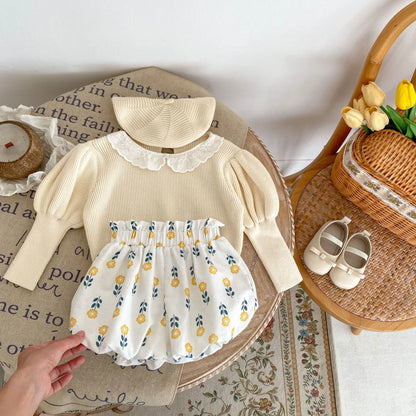 -ベビーパンツ バルーンショートパンツ ブルマパンツ レトロフラワー花柄プリント【mh0006095】 - mamahalo shop - ハーフパンツ・ショートパンツ -  べビー服 - 子供服 - 男の子 - 女の子