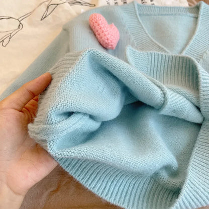 -キッズカーディガン ハートVネック長袖ニットジャケット 2カラー - mamahalo shop - カーディガン・パーカー -  べビー服 - 子供服 - 男の子 - 女の子