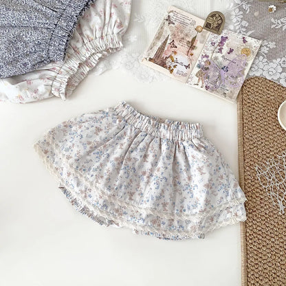 -ベビーキッズパンツ フリルスカートブルマ パンツインスカート フラワー花柄プリント 3カラー - mamahalo shop - ブルマパンツ -  べビー服 - 子供服 - 男の子 - 女の子