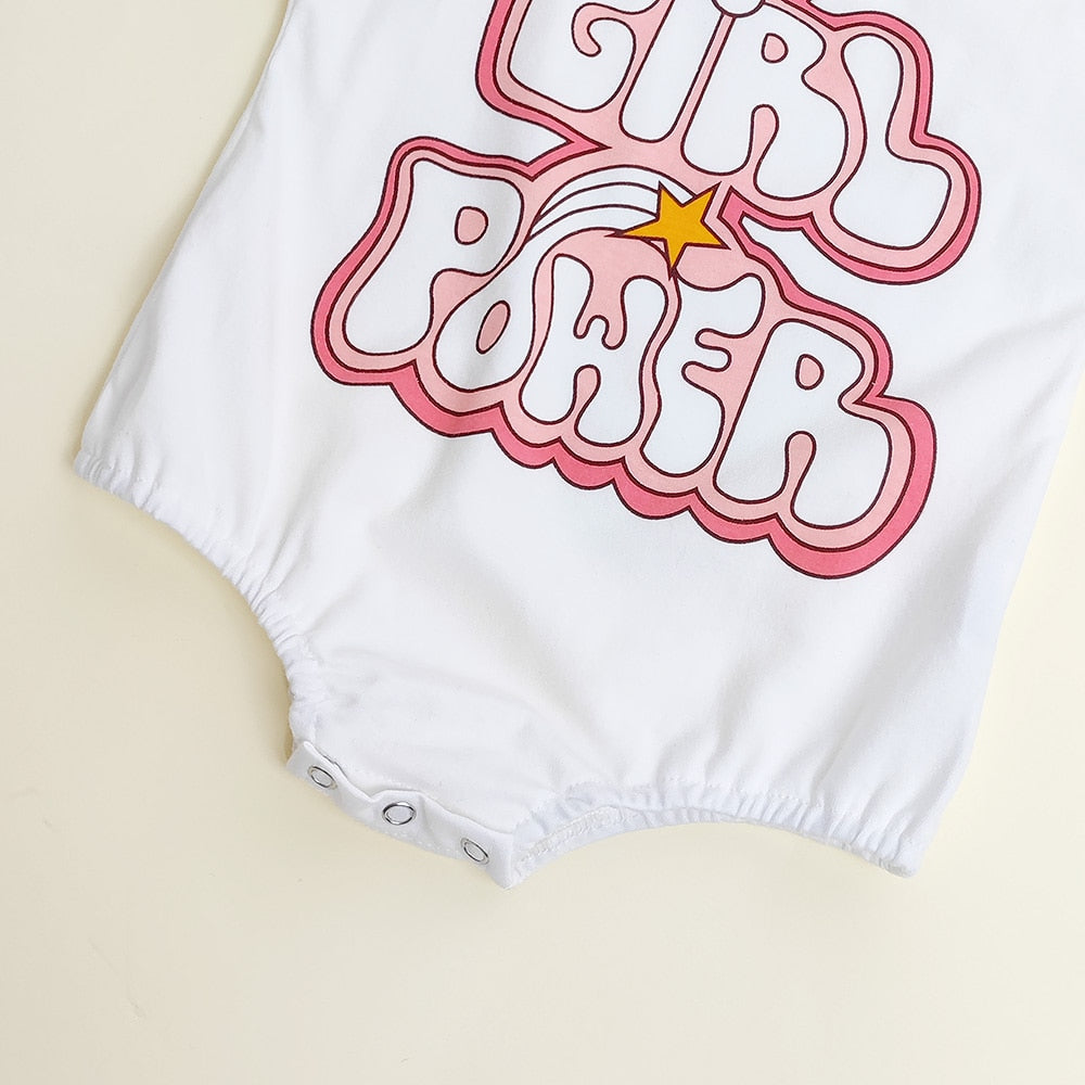 -ベビー グラフィティ レターロゴ プリント パッチワーク 半袖 ロンパース ホワイト ガールズ【mh0002011】 - mamahalo shop - 半袖ロンパース -  べビー服 - 子供服 - 男の子 - 女の子