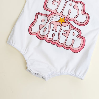 -ベビー グラフィティ レターロゴ プリント パッチワーク 半袖 ロンパース ホワイト ガールズ【mh0002011】 - mamahalo shop - 半袖ロンパース -  べビー服 - 子供服 - 男の子 - 女の子