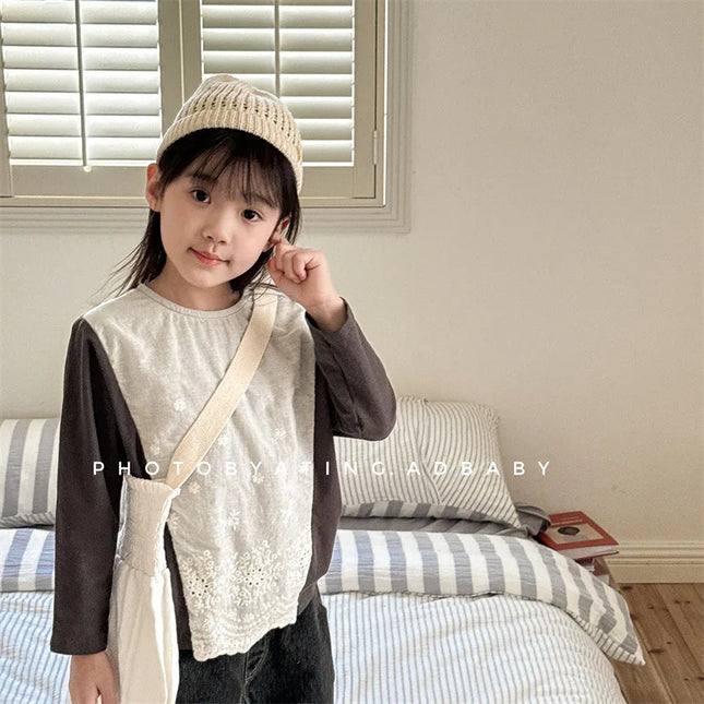 キッズトップス 長袖パッチワークTシャツ 2カラー - mamahalo shop - 長袖Tシャツ -  べビー服 - 子供服 - 男の子 - 女の子