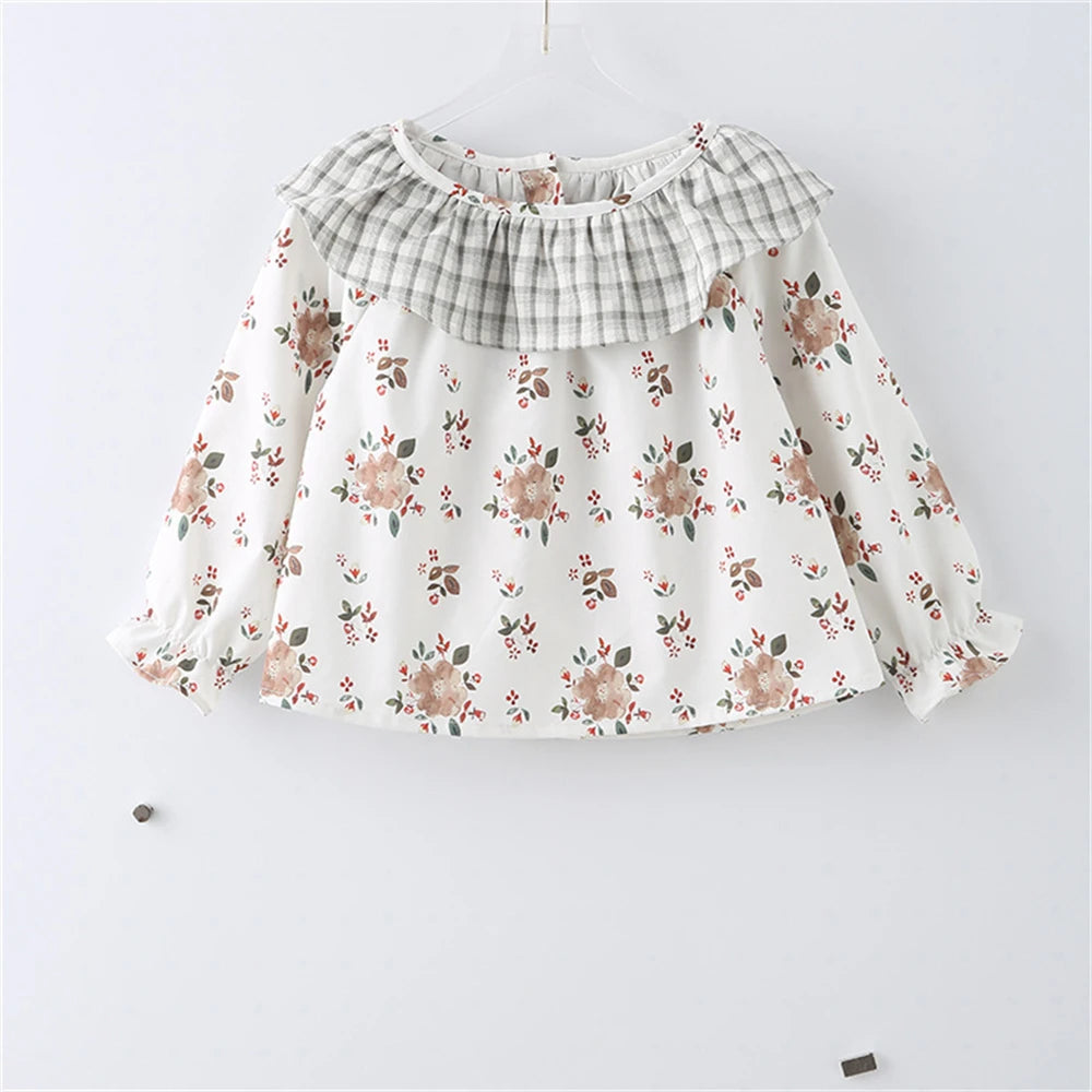 -ベビートップス 長袖チュニックブラウス フラワー花柄プリント チェック【mh0006250】 - mamahalo shop - 長袖シャツ・ブラウス -  べビー服 - 子供服 - 男の子 - 女の子