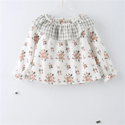 -ベビートップス 長袖チュニックブラウス フラワー花柄プリント チェック【mh0006250】 - mamahalo shop - 長袖シャツ・ブラウス -  べビー服 - 子供服 - 男の子 - 女の子