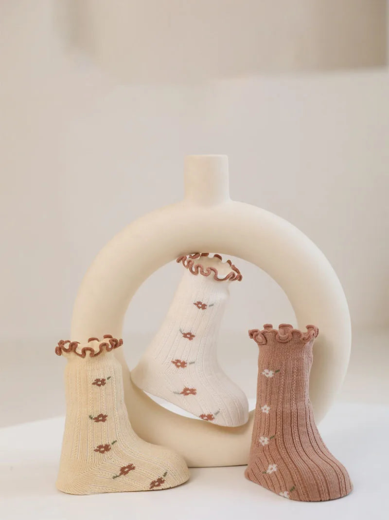 -ベビーキッズソックス 靴下5足セット フラワー花柄 フリルショートソックス - mamahalo shop - ベビー用靴下・タイツ -  べビー服 - 子供服 - 男の子 - 女の子