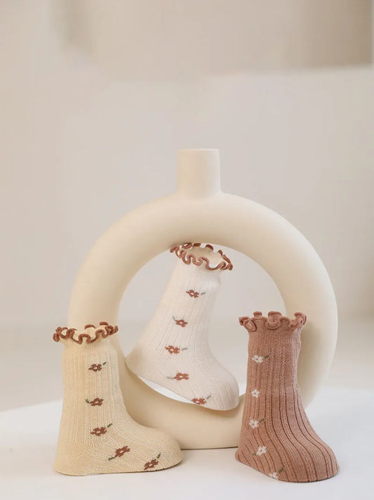 -ベビーキッズソックス 靴下5足セット フラワー花柄 フリルショートソックス - mamahalo shop - ベビー用靴下・タイツ -  べビー服 - 子供服 - 男の子 - 女の子