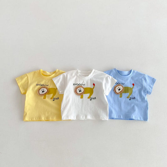 -ベビートップス 半袖Tシャツ ライオン アップリケ 3カラー【mh0005966】 - mamahalo shop - 半袖Tシャツ -  べビー服 - 子供服 - 男の子 - 女の子