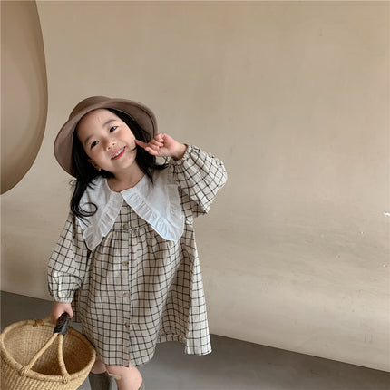 キッズ ビッグ襟 チェック 無地 ワンピース 2スタイル 8486 - mamahalo shop - 長袖ワンピース - ベビー服 - 子供服 - 男の子 - 女の子