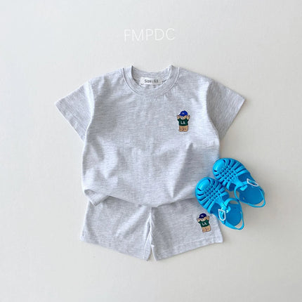 ☺︎ ベビーキッズセットアップ 2点セット 半袖Tシャツ+ショートパンツ ベアくま刺繍 6カラー - mamahalo shop - 半袖セットアップ -  べビー服 - 子供服 - 男の子 - 女の子