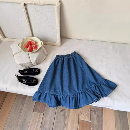 -キッズスカート 裾フリルデニムスカート - mamahalo shop - スカート -  べビー服 - 子供服 - 男の子 - 女の子