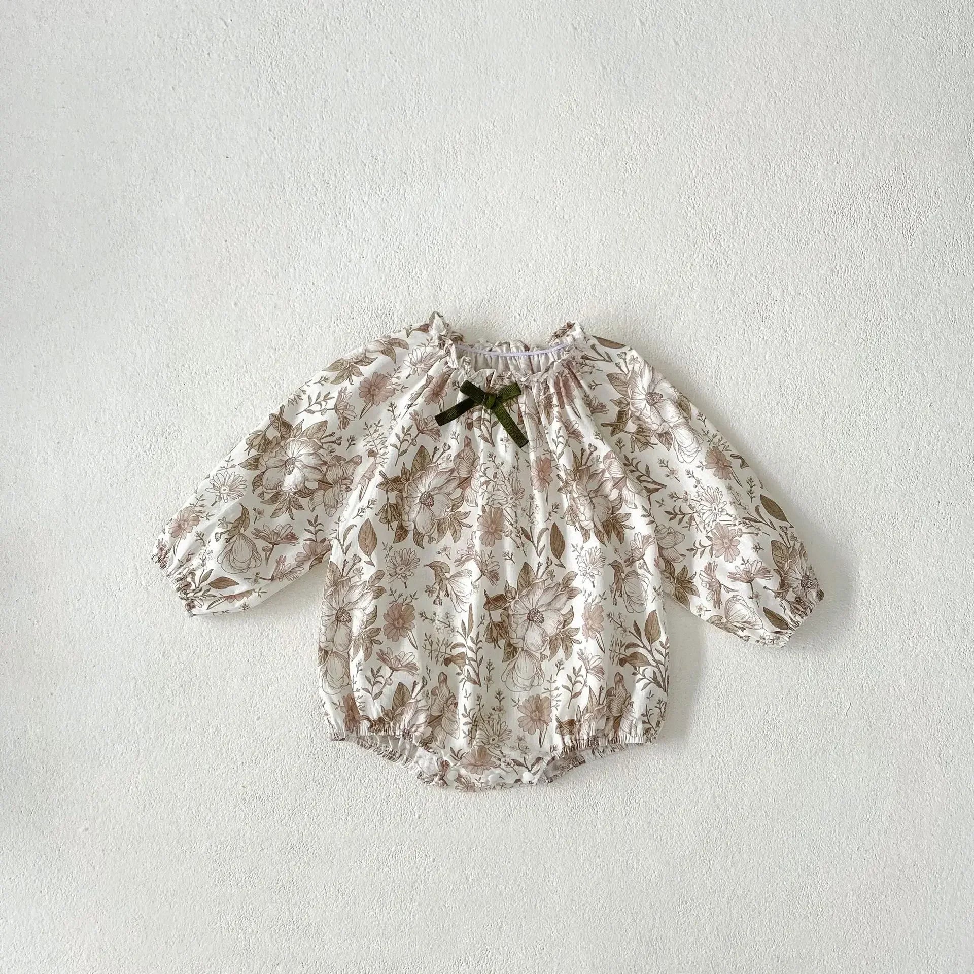 -ベビーロンパース ボタニカルフラワープリント長袖ボディスーツ【mh0007098】 - mamahalo shop - 長袖ロンパース -  べビー服 - 子供服 - 男の子 - 女の子