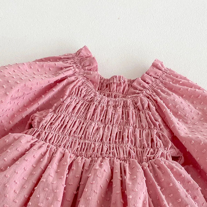 -ベビーロンパース ヘアバンドセット 長袖パフスリーブ フリルスカートボディスーツ ドレスロンパース ピンク【mh0006460】 - mamahalo shop - 長袖ロンパース -  べビー服 - 子供服 - 男の子 - 女の子