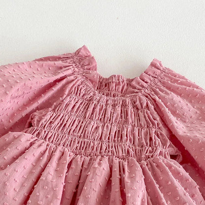 -ベビーロンパース ヘアバンドセット 長袖パフスリーブ フリルスカートボディスーツ ドレスロンパース ピンク【mh0006460】 - mamahalo shop - 長袖ロンパース -  べビー服 - 子供服 - 男の子 - 女の子