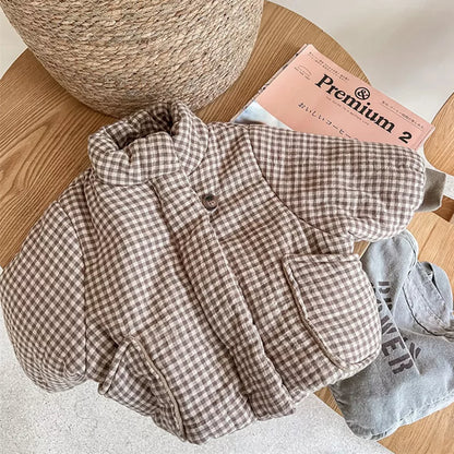 -キッズ チェック 裏フリース コート ジャケット アウター - mamahalo shop - ショートコート・ジャケット・ジャンパー -  べビー服 - 子供服 - 男の子 - 女の子