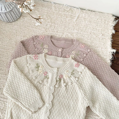 -ベビーキッズカーディガン フラワー刺繍ニットジャケット 2カラー - mamahalo shop - カーディガン・パーカー -  べビー服 - 子供服 - 男の子 - 女の子