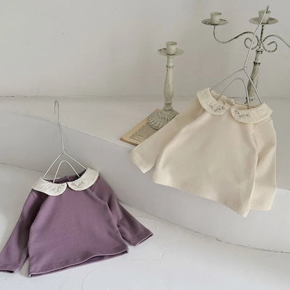 -ベビートップス フラワー刺繍丸襟長袖Tシャツブラウス 2カラー【mh0006702】 - mamahalo shop - 長袖Tシャツ -  べビー服 - 子供服 - 男の子 - 女の子