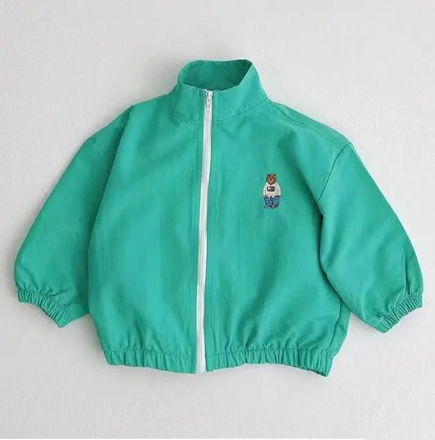 -ベビーアウター ウィンドブレーカー ジャンパー ジッパージャケット ベアくまワンポイント 日除け クーラー対策 4カラー - mamahalo shop - ショートコート・ジャケット・ジャンパー -  べビー服 - 子供服 - 男の子 - 女の子