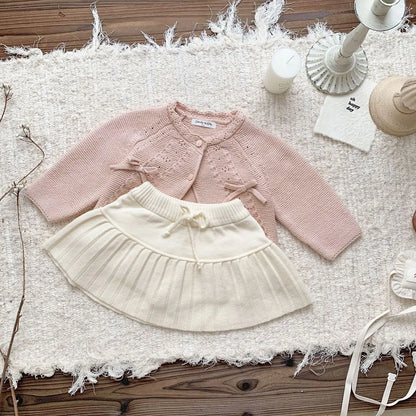 -ベビーキッズカーディガン ニットフリンジリボンボレロカーディガン 2カラー - mamahalo shop - カーディガン・パーカー -  べビー服 - 子供服 - 男の子 - 女の子