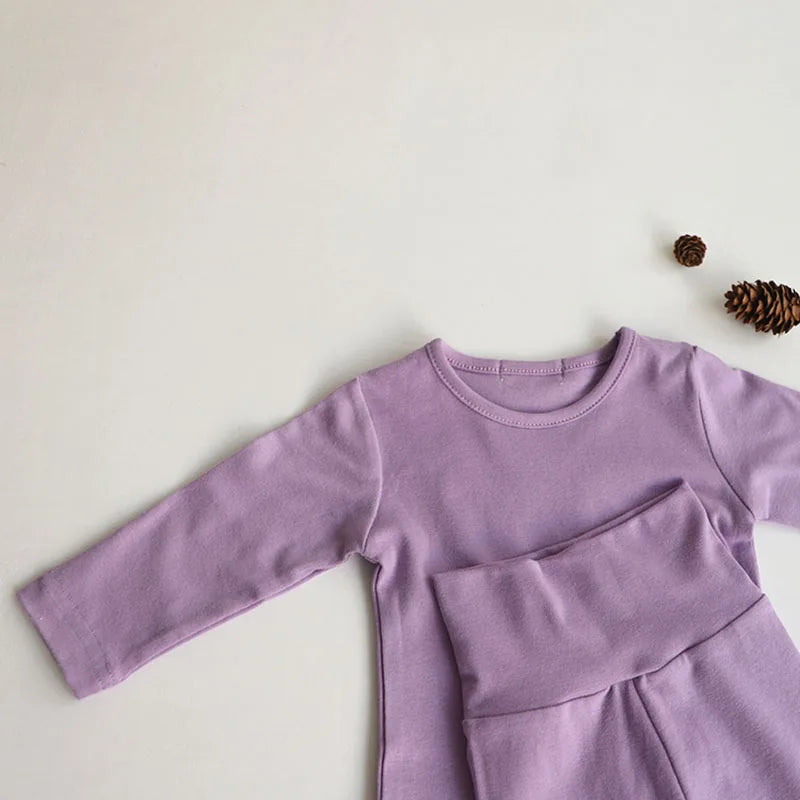-☺︎ ベビーセットアップ 2点セット 長袖Tシャツ+ハイウェストパンツ シンプルベーシック パジャマ 4カラー - mamahalo shop - 長袖セットアップ -  べビー服 - 子供服 - 男の子 - 女の子