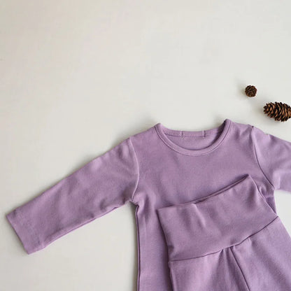 -☺︎ ベビーセットアップ 2点セット 長袖Tシャツ+ハイウェストパンツ シンプルベーシック パジャマ 4カラー - mamahalo shop - 長袖セットアップ -  べビー服 - 子供服 - 男の子 - 女の子