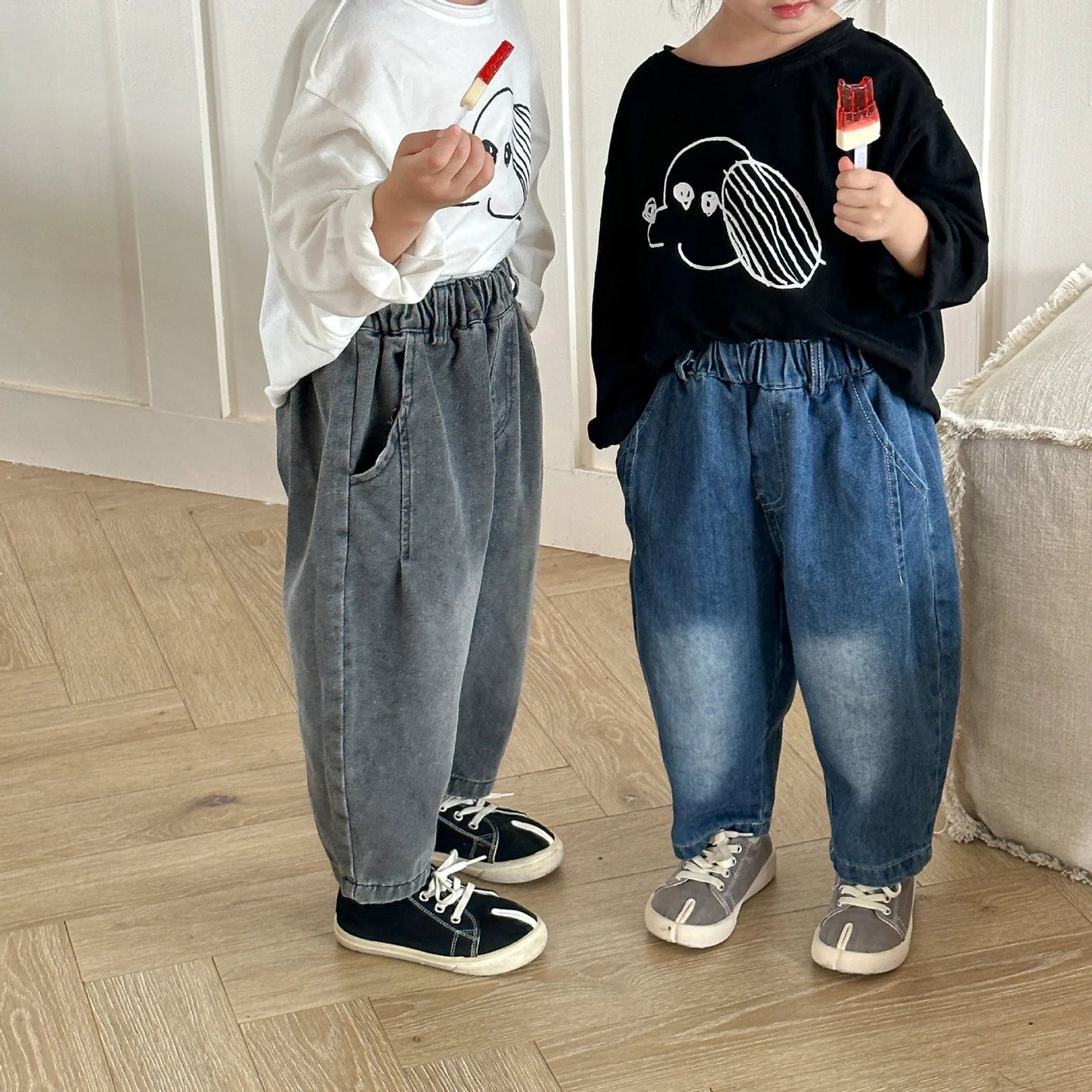 -キッズパンツ ルーズロングデニムパンツ ジーンズ2カラー - mamahalo shop - デニムパンツ -  べビー服 - 子供服 - 男の子 - 女の子