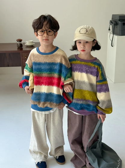 -キッズトップス カラフルボーダー長袖Tシャツ 2カラー【mh0007130】 - mamahalo shop - 長袖Tシャツ -  べビー服 - 子供服 - 男の子 - 女の子