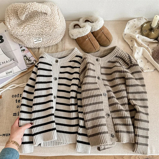 -キッズカーディガン ボーダーニットジャケット 2カラー ユニセックス 男の子 女の子 子供服【mh0003308】 - mamahalo shop - カーディガン・パーカー -  べビー服 - 子供服 - 男の子 - 女の子