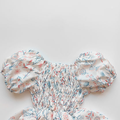 -ベビー フラワー 花柄 シャーリング スカート 半袖 ロンパース ドレス リボン セット ガールズ【mh0002073】 - mamahalo shop - 半袖ロンパース -  べビー服 - 子供服 - 男の子 - 女の子