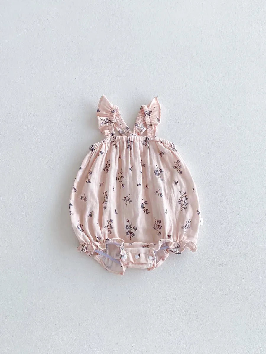-ベビーロンパース フリルサスペンダーボディスーツ フラワー花柄プリント【mh0006193】 - mamahalo shop - ノースリーブロンパース -  べビー服 - 子供服 - 男の子 - 女の子