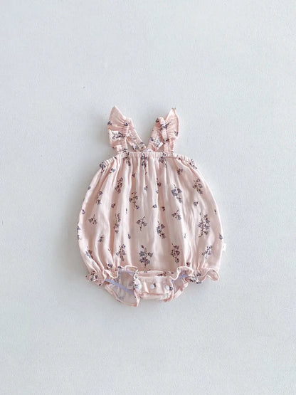 -ベビーロンパース フリルサスペンダーボディスーツ フラワー花柄プリント【mh0006193】 - mamahalo shop - ノースリーブロンパース -  べビー服 - 子供服 - 男の子 - 女の子